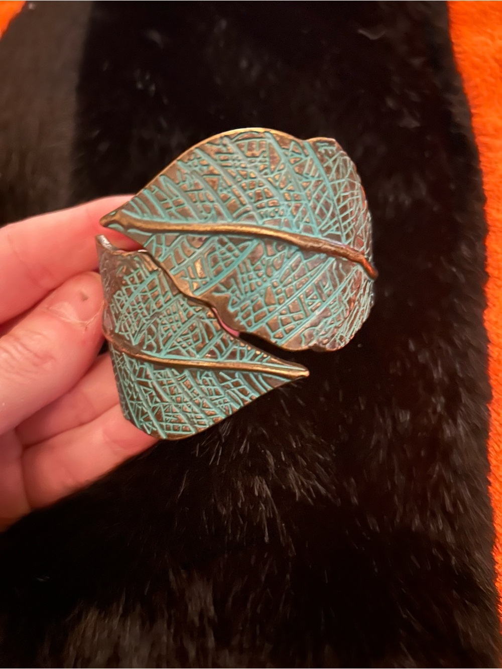 Patina Leaf Cuff Bracelet - Turquoise/Green Finish